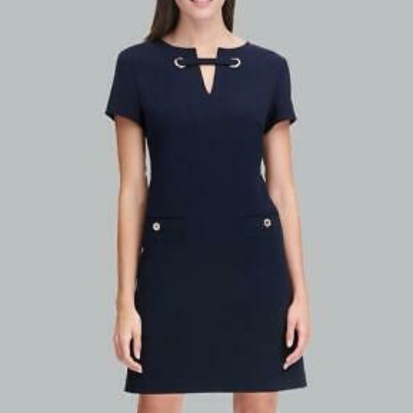 Tommy Hilfiger Dresses & Skirts - Tommy Hilfiger Navy Short Sleeve Notch Neck Shift Dress Career Work Business